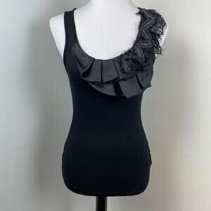 Neu Look Black Ruffle Lace Beaded Embellished Tank Top Shell Size 12